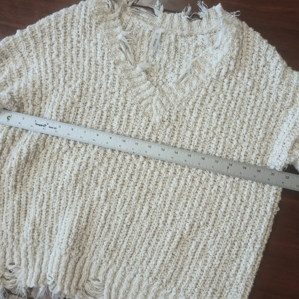 Wish list white / cream  knit sweater with worn‎ details size M/L V-neck western - Picture 5 of 9